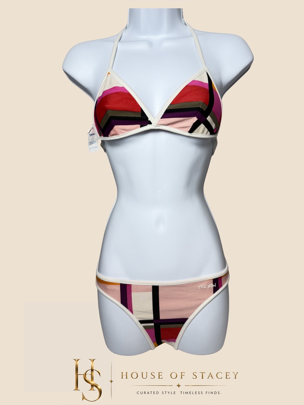 Bikini Set Red Plaid Halter 2PC EU 36